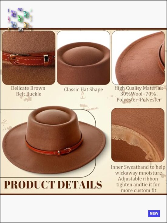 Wide Brim Felt Hat with Belt Buckle Vintage Boho Jazz Hat for Parties main image 7